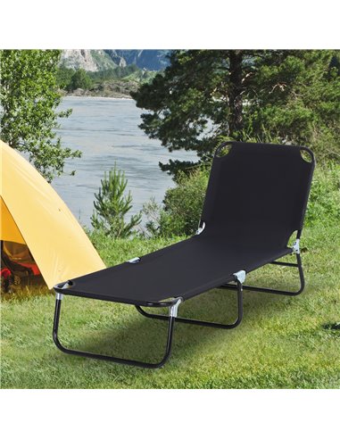 Outsunny Portable Folding Sun Lounger with 5-Position Adjustable Backrest, Black