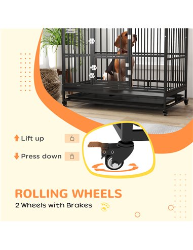 PawHut 48" Heavy Duty Dog Crate on Wheels, with Removable Tray, Openable Top, for L, XL Dogs - Black