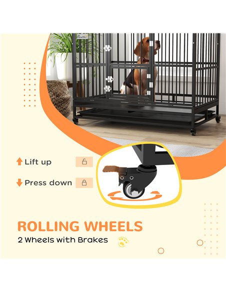PawHut 48" Heavy Duty Dog Crate on Wheels, with Removable Tray, Openable Top, for L, XL Dogs - Black - pic 142071 | FastDaddyshop