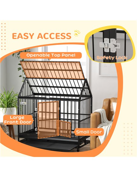 PawHut 48" Heavy Duty Dog Crate on Wheels, with Removable Tray, Openable Top, for L, XL Dogs - Black - pic 142072 | FastDaddyshop