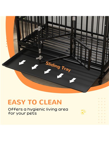 PawHut 48" Heavy Duty Dog Crate on Wheels, with Removable Tray, Openable Top, for L, XL Dogs - Black - pic 142073 | FastDaddyshop