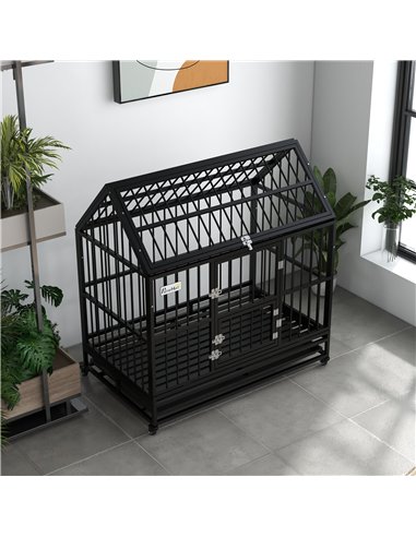 PawHut 48" Heavy Duty Dog Crate on Wheels, with Removable Tray, Openable Top, for L, XL Dogs - Black