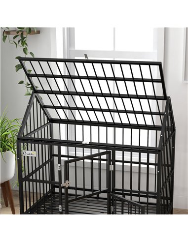 PawHut 48" Heavy Duty Dog Crate on Wheels, with Removable Tray, Openable Top, for L, XL Dogs - Black