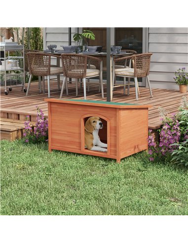 PawHut Wooden Dog Kennel, Outdoor Pet House, with Removable Floor, Openable Roof, Water-Resistant Paint - Natural Wood Tone