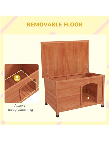PawHut Wooden Dog Kennel, Outdoor Pet House, with Removable Floor, Openable Roof, Water-Resistant Paint - Natural Wood Tone
