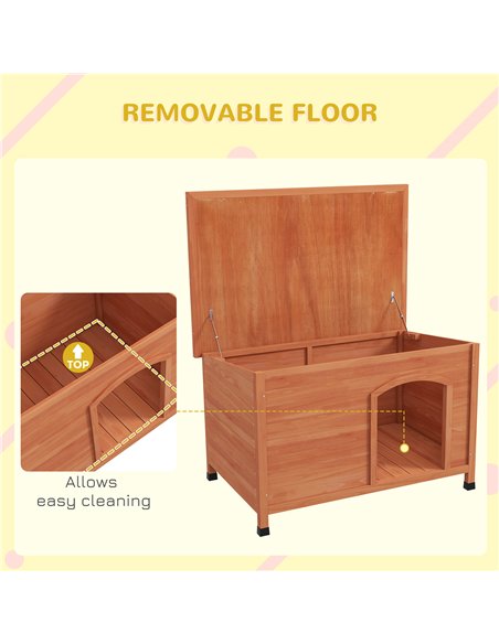 PawHut Wooden Dog Kennel, Outdoor Pet House, with Removable Floor, Openable Roof, Water-Resistant Paint - Natural Wood Tone - pic 142079 | FastDaddyshop