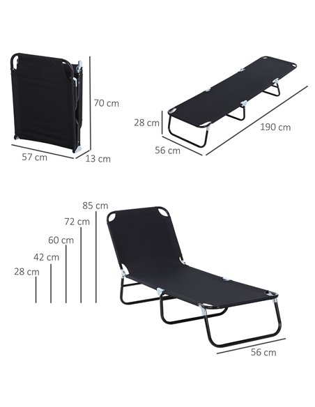 Outsunny Portable Folding Sun Lounger with 5-Position Adjustable Backrest, Black - pic 14208 | FastDaddyshop