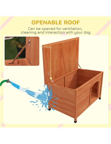 PawHut Wooden Dog Kennel, Outdoor Pet House, with Removable Floor, Openable Roof, Water-Resistant Paint - Natural Wood Tone