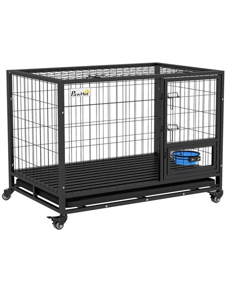 PawHut Heavy Duty Dog Crate on Wheels w/ Bowl Holder, Removable Tray, Openable Top, Detachable Door, for L, XL Dogs - pic 142085 | FastDaddyshop
