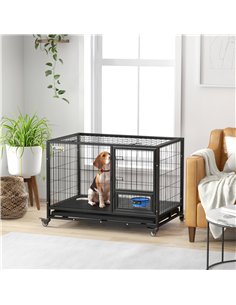 PawHut Heavy Duty Dog Crate on Wheels w/ Bowl Holder, Removable Tray, Openable Top, Detachable Door, for L, XL Dogs 2