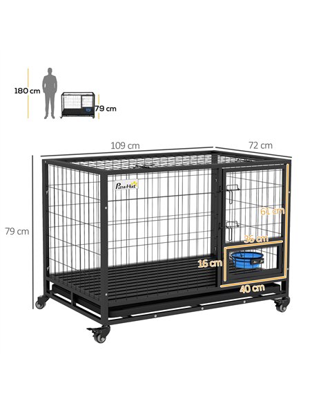 PawHut Heavy Duty Dog Crate on Wheels w/ Bowl Holder, Removable Tray, Openable Top, Detachable Door, for L, XL Dogs - pic 142087 | FastDaddyshop