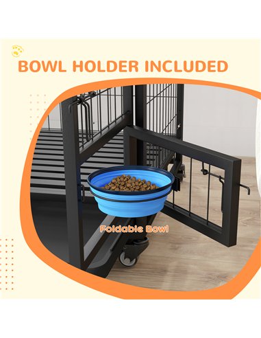 PawHut Heavy Duty Dog Crate on Wheels w/ Bowl Holder, Removable Tray, Openable Top, Detachable Door, for L, XL Dogs