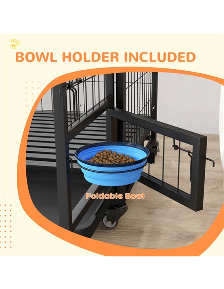 PawHut Heavy Duty Dog Crate on Wheels w/ Bowl Holder, Removable Tray, Openable Top, Detachable Door, for L, XL Dogs - pic 142089 | FastDaddyshop