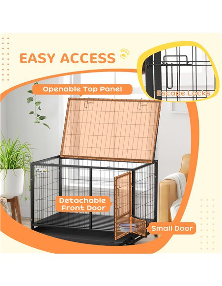 PawHut Heavy Duty Dog Crate on Wheels w/ Bowl Holder, Removable Tray, Openable Top, Detachable Door, for L, XL Dogs - pic 142090 | FastDaddyshop