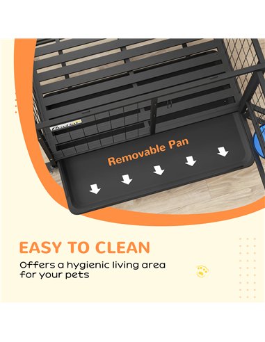 PawHut Heavy Duty Dog Crate on Wheels w/ Bowl Holder, Removable Tray, Openable Top, Detachable Door, for M, L Dogs