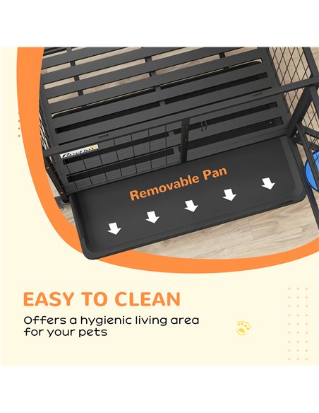 PawHut Heavy Duty Dog Crate on Wheels w/ Bowl Holder, Removable Tray, Openable Top, Detachable Door, for M, L Dogs - pic 142101 | FastDaddyshop
