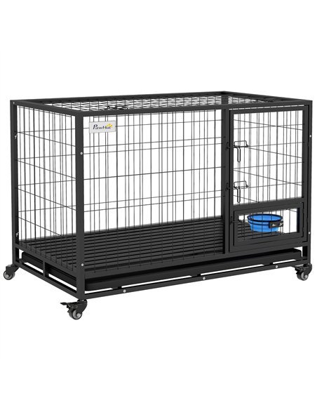 PawHut Heavy Duty Dog Crate on Wheels w/ Bowl Holder, Removable Tray, Openable Top, Detachable Door, for L, XL Dogs - pic 142103 | FastDaddyshop