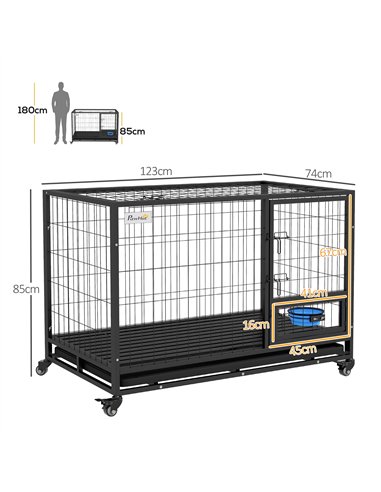 PawHut Heavy Duty Dog Crate on Wheels w/ Bowl Holder, Removable Tray, Openable Top, Detachable Door, for L, XL Dogs