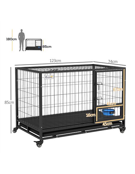 PawHut Heavy Duty Dog Crate on Wheels w/ Bowl Holder, Removable Tray, Openable Top, Detachable Door, for L, XL Dogs - pic 142105 | FastDaddyshop