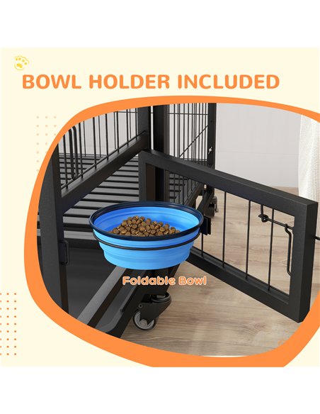 PawHut Heavy Duty Dog Crate on Wheels w/ Bowl Holder, Removable Tray, Openable Top, Detachable Door, for L, XL Dogs - pic 142107 | FastDaddyshop