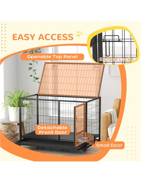 PawHut Heavy Duty Dog Crate on Wheels w/ Bowl Holder, Removable Tray, Openable Top, Detachable Door, for L, XL Dogs - pic 142108 | FastDaddyshop
