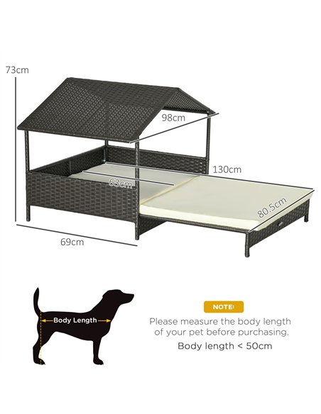 PawHut Extendable Elevated Dog Bed, Rattan Dog House, with Water-Resistant Roof, Removable Cushion, Cream - pic 142114 | FastDaddyshop