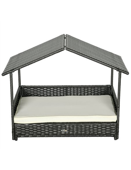 PawHut Extendable Elevated Dog Bed, Rattan Dog House, with Water-Resistant Roof, Removable Cushion, Cream - pic 142120 | FastDaddyshop