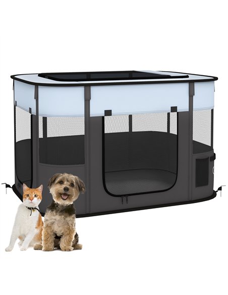 PawHut Foldable Dog Pen with Storage Bag for Indoor/Outdoor Use - Grey - pic 142130 | FastDaddyshop