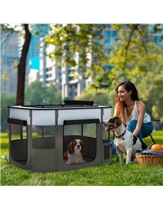 PawHut Foldable Dog Pen with Storage Bag for Indoor/Outdoor Use - Grey 2