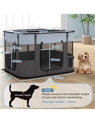 PawHut Foldable Dog Pen with Storage Bag for Indoor/Outdoor Use - Grey