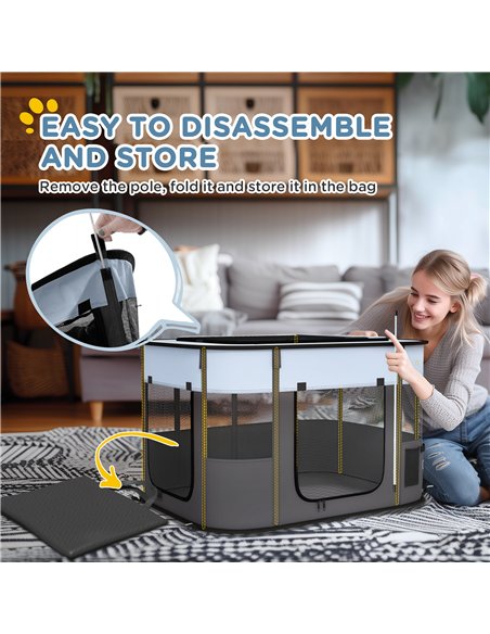 PawHut Foldable Dog Pen with Storage Bag for Indoor/Outdoor Use - Grey - pic 142135 | FastDaddyshop
