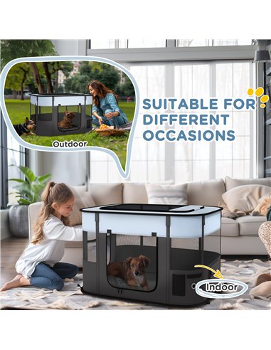 PawHut Foldable Dog Pen with Storage Bag for Indoor/Outdoor Use - Grey