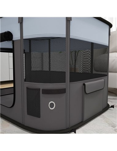PawHut Foldable Dog Pen with Storage Bag for Indoor/Outdoor Use - Grey