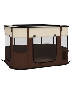 PawHut Foldable Dog Pen with Storage Bag for Indoor/Outdoor Use, Portable Pet playpen, with Ground Stakes - Brown