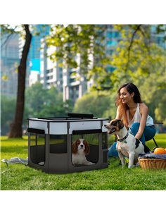 PawHut Foldable Dog Pen with Storage Bag for Indoor/Outdoor Use, Portable Pet playpen, with Ground Stakes - Grey 2
