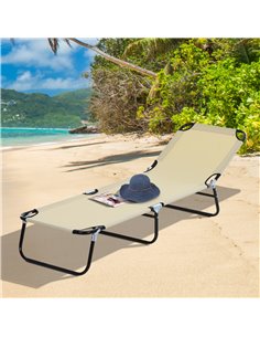 Outsunny Portable Folding Sun Lounger with 5-Position Adjustable Backrest, Beige 2