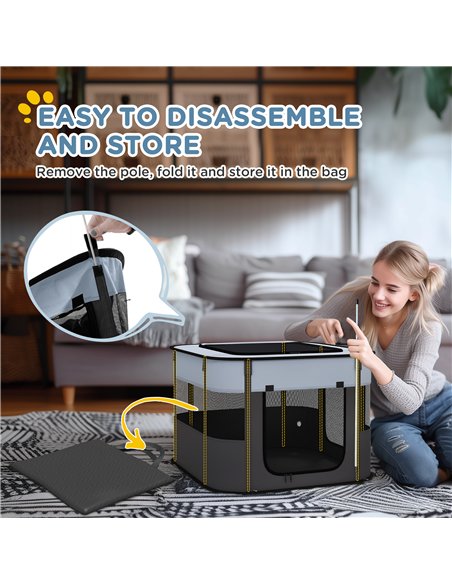 PawHut Foldable Dog Pen with Storage Bag for Indoor/Outdoor Use, Portable Pet playpen, with Ground Stakes - Grey - pic 142153 | FastDaddyshop