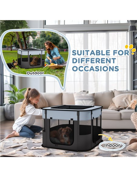 PawHut Foldable Dog Pen with Storage Bag for Indoor/Outdoor Use, Portable Pet playpen, with Ground Stakes - Grey - pic 142154 | FastDaddyshop