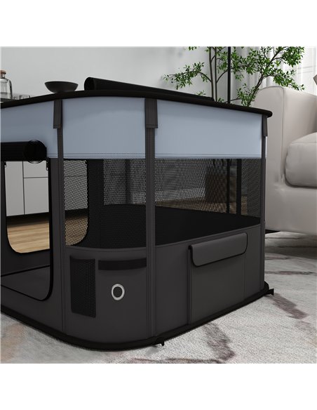 PawHut Foldable Dog Pen with Storage Bag for Indoor/Outdoor Use, Portable Pet playpen, with Ground Stakes - Grey - pic 142156 | FastDaddyshop