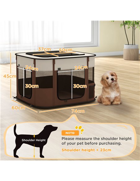PawHut Foldable Dog Pen with Storage Bag for Indoor/Outdoor Use, Portable Pet playpen, with Ground Stakes - Brown - pic 142159 | FastDaddyshop