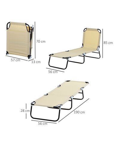 Outsunny Portable Folding Sun Lounger with 5-Position Adjustable Backrest, Beige