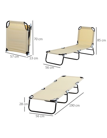 Outsunny Portable Folding Sun Lounger with 5-Position Adjustable Backrest, Beige - pic 14216 | FastDaddyshop