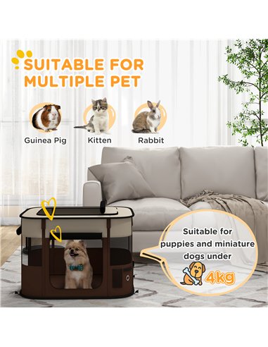 PawHut Foldable Dog Pen with Storage Bag for Indoor/Outdoor Use, Portable Pet playpen, with Ground Stakes - Brown