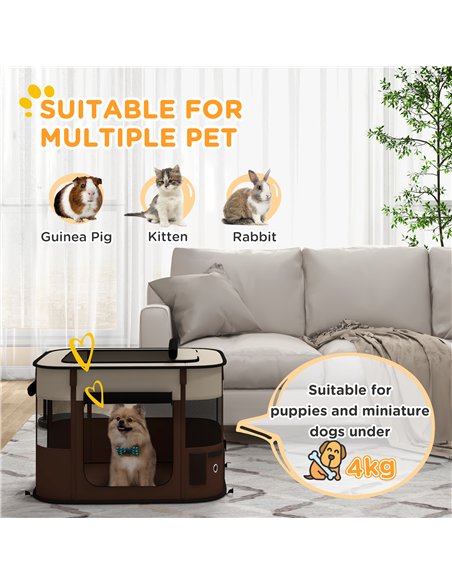 PawHut Foldable Dog Pen with Storage Bag for Indoor/Outdoor Use, Portable Pet playpen, with Ground Stakes - Brown - pic 142160 | FastDaddyshop