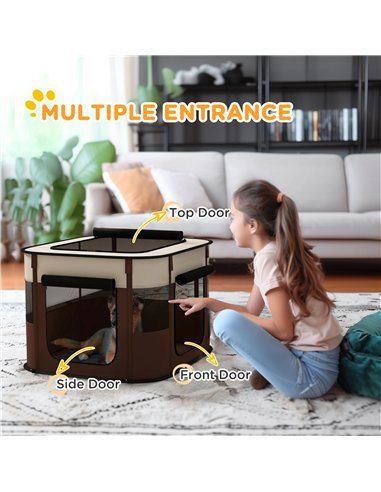 PawHut Foldable Dog Pen with Storage Bag for Indoor/Outdoor Use, Portable Pet playpen, with Ground Stakes - Brown