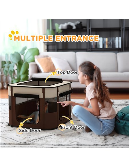 PawHut Foldable Dog Pen with Storage Bag for Indoor/Outdoor Use, Portable Pet playpen, with Ground Stakes - Brown - pic 142161 | FastDaddyshop