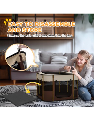 PawHut Foldable Dog Pen with Storage Bag for Indoor/Outdoor Use, Portable Pet playpen, with Ground Stakes - Brown