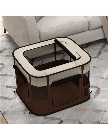 PawHut Foldable Dog Pen with Storage Bag for Indoor/Outdoor Use, Portable Pet playpen, with Ground Stakes - Brown