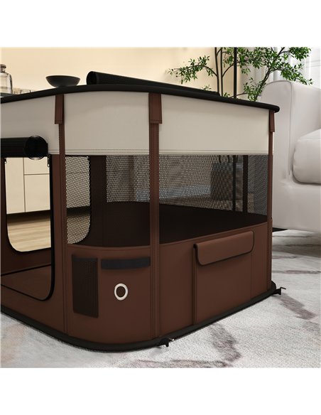 PawHut Foldable Dog Pen with Storage Bag for Indoor/Outdoor Use, Portable Pet playpen, with Ground Stakes - Brown - pic 142165 | FastDaddyshop