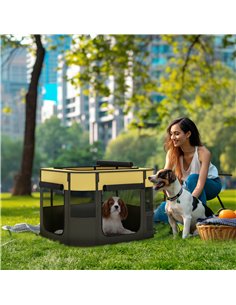 PawHut Foldable Dog Pen with Storage Bag for Indoor/Outdoor Use, Portable Pet playpen, with Ground Stakes - Yellow 2